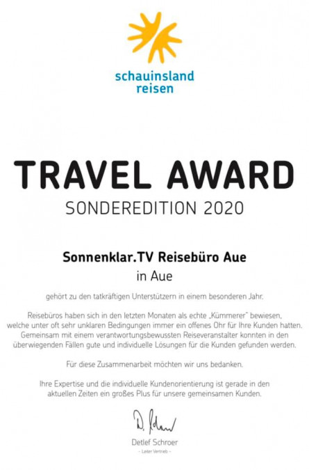 schauinsland TRAVEL AWARD 2020 - Sonderedition